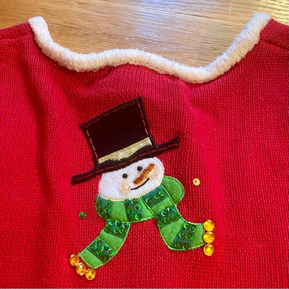 Vtg. CHRISTMAS Sweater/Heirloom Collectables/L/snowmen & scarves/red,blue,green - Picture 6 of 8